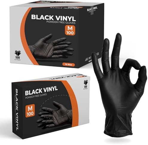 The Real Touch Guanti usa e getta, 1000 pezzi, senza lattice, senza polvere, per uso alimentare, vestibilità comoda, guanti multiuso in vinile nero, per manipolazione di alimenti, pulizia e bellezza