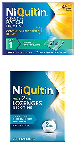 NiQuitin Clear 24 Hour 7 Patches Step 1 and NiQuitin Mint 72 Lozenges 2 mg bundle