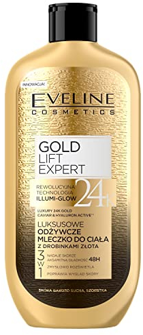 Eveline Cosmetics Gold Lift Expert Luxury Nourishing Body Milk with Hydra Luxury Molecular Technology, 24k Gold & Caviar Therapy, 350 ML