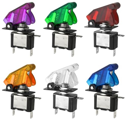 WMYCONGCONG 6 PCS 12V 20A LED Diode Toggle Switch Car On/Off SPST Control Blue Red Green White Yellow Purple