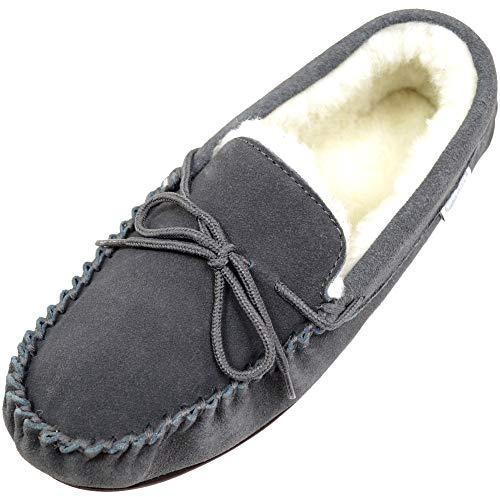 SNUGRUGS Men's Monty Suede Wool Rubber Sole Moccasins, Dark Grey 11 UK / 45 EU