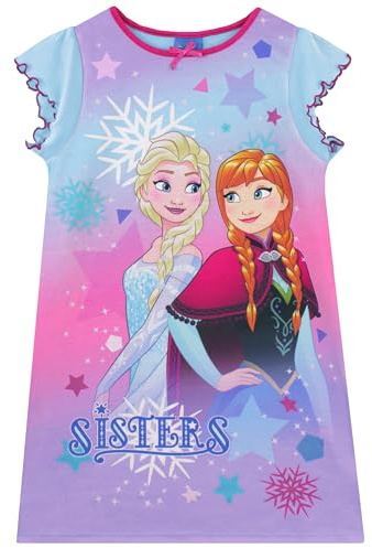 Disney Girls Anna And Elsa Frozen Nightdress Short Sleeve Kids Nightwear 3-4 Years