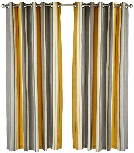 Fusion Whitworth Stripe Vorhänge mit Ösen, gestreift, 100% Baumwolle, 168 x 229 cm, 1 Paar Übergardinen, Ockerfarben, Ocker