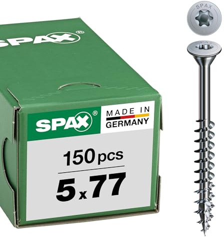 SPAX Universalschraube, Tellerkopf Teilgewinde, 5 x 77 mm, 150 Stück, T-STAR plus T20, 4CUT, WIROX - 0251010500775