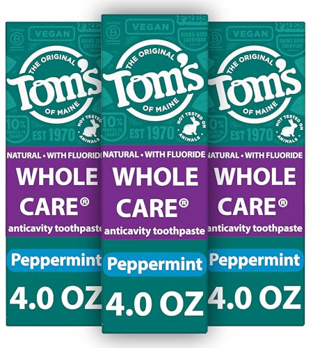 Tom's of Maine Whole Care Natural Toothpaste with Fluoride, Peppermint, 4 oz. 3-Pack (Packaging May Vary)
