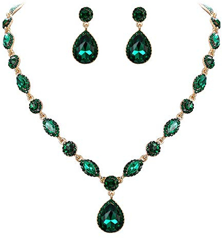 Clearine Schmuck Set Hochzeit Braut Kristall Marquise Teardrop Y Halskette und Dangle Ohrringe Kostüm für Damen SmaragdGrün Gold Ton