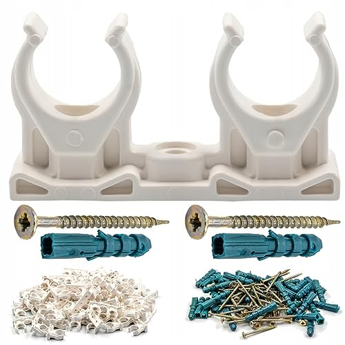 Rohrklemme 25-28 mm 50 Stück Set - Klemmschellen aus Kunststoff inkl. Schrauben - Klemmschelle für Aluminium-, Kupfer- oder ALU-Verbundrohre - Rohrclips für Wand-, Boden- und Deckenmontage, Weiß