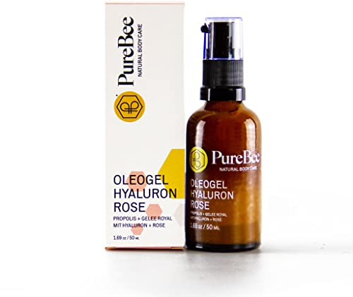 PureBee Oleogel Hyaluron Rose mit Bienenwachs und Propolis | natürliche Gesichtspflege für trockene Haut | Mit Hyaluron + Gelee Royal | Handgemacht in Baden-Württemberg | (50ml)