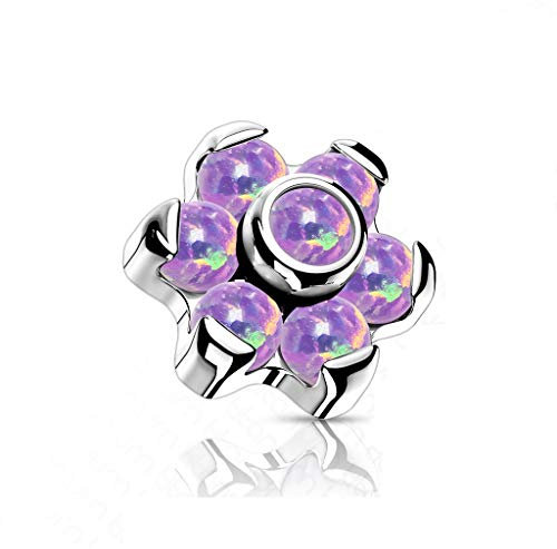 Paula & Fritz® Aufsatz-Dermal Anchor Blume Opal 5-mm Titan G 23 Lila 1,2-mm Gewinde Haut-Anker Skin Diver Implantat Kugel Bodypiercing Blüte