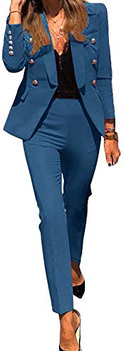 GUOCU Tuta da Donna a Due Pezzi Tinta Unita,Completo da Donna a Maniche Lunghe con Pantaloni per Ufficio e Lavoro,Elegante Tailleur con Pantaloni,Blazer Top Giacche da Abito+Pantaloni da Completo Set