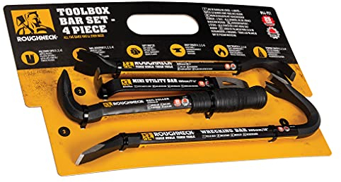 Roughneck ROU64951 Toolbox Bar 4 Piece Set Including: Wrecking Bar (12in), Nail Puller (9in), Floorboard Puller (10¼in) & Mini Utility Bar (7½in)