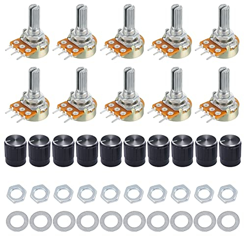 10Pcs Drehpotentiometer Joystick 10K Potentiometer Set Linear Taper Potenziometer Drehpotentiometer mit Muttern und Unterlegscheiben Rotary Encoder Lewttyer
