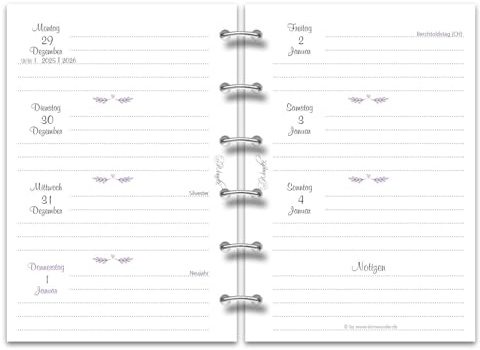 SinnWunder®2026 Premium Wochen-Kalendereinlagen - 1 Woche auf 2 Seiten und gratis ToDo-Listen - Größe Pocket mit Filofax-Lochung - VintageSinn