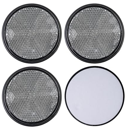 Runde Reflektoren zum Ankleben, 4 Pack, Weiss mit schwarzem Rand, Ø 60 mm Durchmesser, mit E-Prüfzeichen, Strahlreflektor Hänger, Wohnmobil, Katzenauge links rechts, Rückstrahler Traktor Streuscheibe