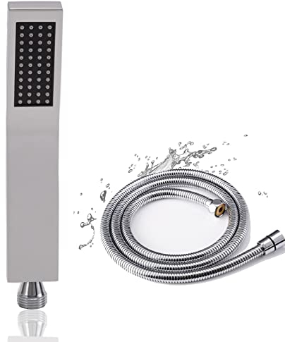 Oupukle Soffione doccia ad alta pressione con tubo 1,5m, di alta qualità doccia soffione da ottone con tubo flessibile doccia, 1 modalità, cromato