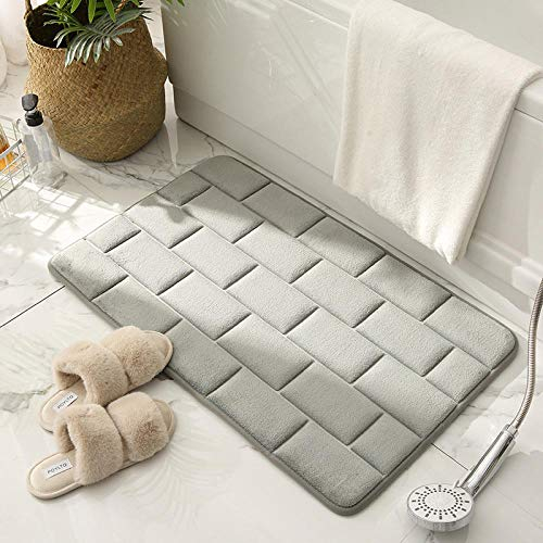 ZJXSNEH Geometrische Linien Badezimmermatte rutschfeste Bad Teppiche Memory Foam Teppiche Fußmatte Für Badezimmer Dusche Zimmer Wasseraufnahme WC-Teppich-Graues Ziegelmuster 50x80cm