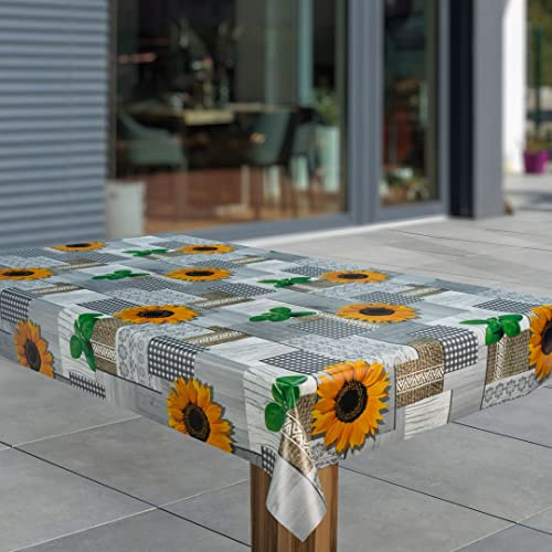 laro Wachstuch-Tischdecke Abwaschbar Garten-Tischdecke Wachstischdecke PVC Plastik-Tischdecken Eckig Meterware Wasserabweisend Abwischbar, Muster:Sonnenblumen Gelb Grau Grün, Größe:80x80