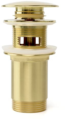 Universal Ablaufgarnitur Mit Überlauf, Pop-Up Ablauf Ventil aus Massives Messing für Waschbecken und Waschtisch, Werkzeuglose Installation, Gebürstetes Gold Mit Überlauf