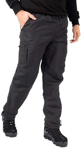LABEL APPAREL Mens Fleece Lined Thermal Cargo Trousers Elasticated Waist