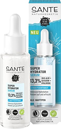 Sante Naturkosmetik Naturkosmetik Serum mit Bio-Aloe Vera, Glycerin & Hyaluron, Für intensiv hydratisierte, erfrischte und aufgepolsterte Haut, Vegan, Super Hydrator, 30 ml, 30 ml (1er Pack), 1