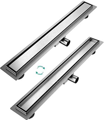 EMKE Canalina per doccia, 70 cm, in acciaio inox, piastrellabile, set completo di scarico per doccia, sifone con antiodore e filtro per capelli, scarico doccia, doppio lato per bagno