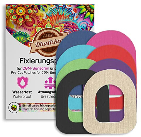 Diasticker® | Omnipod fixeringsplåster (10 stycken, mix) | vattentät – andas – starkt grepp | pod-fixering, lapp, fixering, tejp, överlappning, plåster