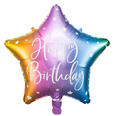 Folienballon Happy Birthday Regenbogen – Sternballon Geburtstag | Bunter Ballon Stern als Geschenk und Deko für Kinder & Erwachsene – Regenbogen Design, Luft/Helium