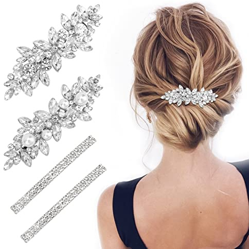 Deoot Hair Barrettes, 4 Pcs Rhinestone Hair Clips for Women - Hair Clip Barrettes with Rhinestones Crystal & Metal Alloy, Flower Hairpins for Women - Hair Accessories for Wedding, Party, Everyday