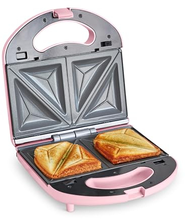 GreenChef Electric Sandwichmaker, PFAS-freie Gesunde Keramik-Antihaft, Panini, Sandwichtoasts, Grill, Leicht zu Reinigende Grillplatten, Dual Kochen, Kompakt, LED & Verschließbarer Deckel, Rosa
