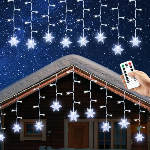 AUAUY Schneeflocken Lichtervorhang, USB Weihnachtesbeleuchtung 8Modi Lichterkettenvorhang 4M 96LEDs Stimmungslichter, IP44 Lichterkette für Innen Außen, Weihnachten, Balkon, Fenster, Hochzeit-Weiß