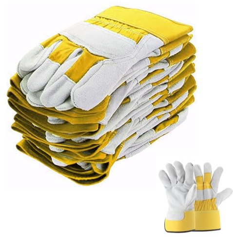 SupremeTTF 10 PAIRS Red/Yellow Rigger Work Gloves Canadian Leather Heavy Duty Safety Gauntlets Size XL / 10 (Yellow)