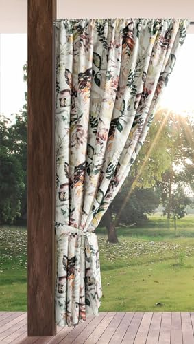 Eurofirany Garden Outdoor Vorhang mit Tunnelzug, 1 Stück, Blickdicht & Wetterfest, UV-Schutz, für Balkon Terrasse Pergola Pavillon, H200 x B155 cm, Grau Aufdruck