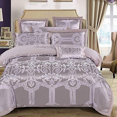 Bettwäsche-Set Seidenbettwäsche-Set King Size, Bettbezüge Kingsize-Betten Rot, Bettwäsche-Set King Size Doppel-Bettbezug-Set Seiden-Baumwoll-Satin Jacquard Doppelbett Twin Silber 4-tlg. Dekoration (F
