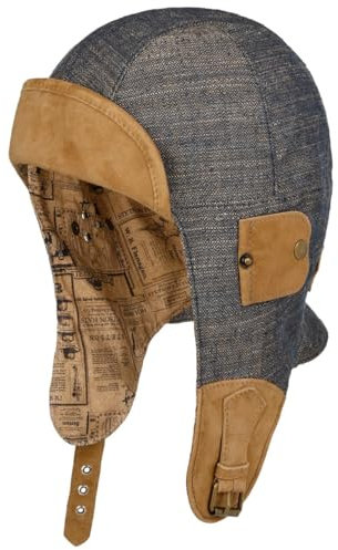Stetson Convertible Fliegermütze Herringbone Unisex Made in Germany blau S (54-55 cm)
