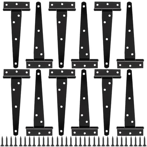 MUXHEL 12PCS Garden Gate Hinges 6 inch/150mm Black T Hinges Heavy Duty Shed Door Hinges Gate Hinges for Wooden Gates Door Window Bran Doors