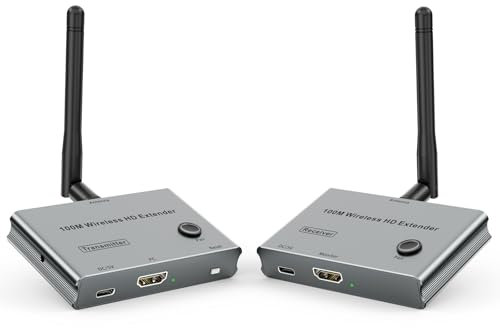 Trasmettitore e ricevitore HDMI wireless, kit di estensione HDMI portatile 328FT/100M, 4K@30Hz, 5,8GHz, HDMI Trasmetti video e audio wireless da laptop o fotocamere a TV, proiettori, per home theater