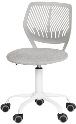 HOMYLIN Juego de 1 silla de escritorio, pequeña silla de oficina en casa sin brazos con cojín de asiento de tela y respaldo de plástico, silla giratoria de color macarrón para estudiantes, niños, gris