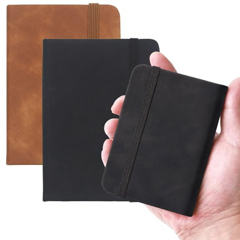 Aatpuss 2 Stück A7 Notizbuch Notizblock Kleines Notizbuch mit Gummizugverschluss,Hardcover Notizbuch A7 Notizblock Klein mit 200 Seiten,Mini Taschen Journal Für Arbeit College Schwarz braun