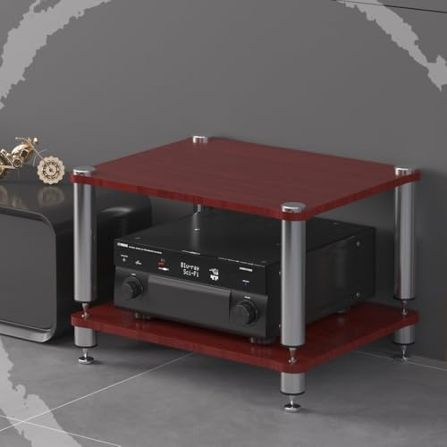 BERWDUXA HiFi Rack 3 Tier AV Media Stand Wood Shelf, Audio Tower, Record Player Stand Stereo Cabinet, Media Console Storage Shelf, Audio Video Components(Teak,2-Tier(60x48x40cm))