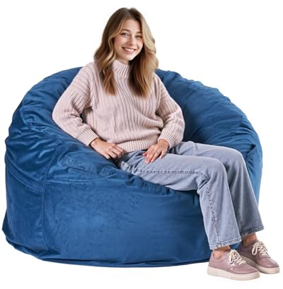 VEVOR Pouf Rond, Fauteuil Paresseux avec Housse Amovible et Lavable, Rembourrage de Mousse Haute Densité et Velours Hollandais, avec Poignée et Poche Latérale, pour Chambre, Salon, Salle de Jeux, Bleu