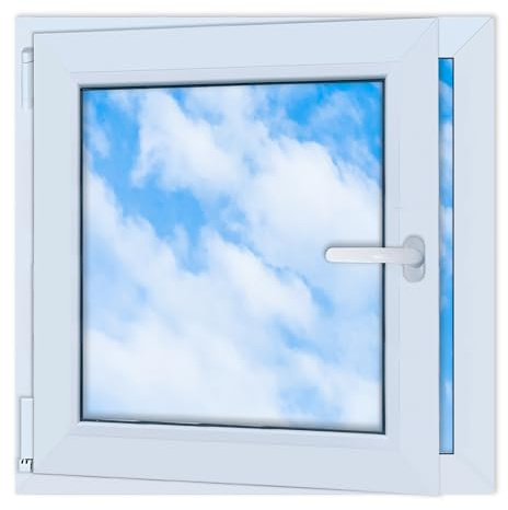 LORAC | Kunststofffenster weiß 700x700mm, 70x70cm, PCV, DIN Links, kippbar & ausstellbar, 2-fach Verglasung, energiesparend – Fenster mit CE-Zertifikat für Keller und Wohnung