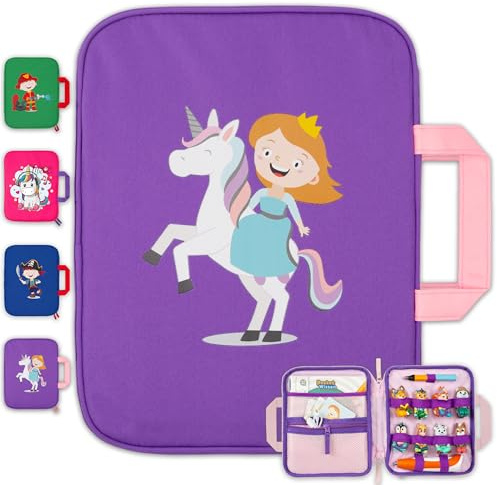 GRINSEZWERGE Tasche für Edurino & Tonies Figuren im Prinzessin Design in Lila I Aufbewahrung für Edurino Stift, TipToi Stift, Bücher & Zubehör I Kinder Tragetasche mit Platz für 8 Figuren
