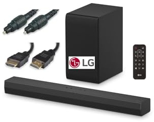 LG US40 Soundbar 300W for TV with Stereo Sound 2.1 channel, Wireless Subwoofer with HDMI & Optical Lead Included as a bundle.