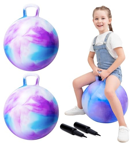 INPODAK 2 Pack Space Hopper 18inch Space Hoppers for Kids Age 3-6 Anti-slip Jumping Ball with Handle Inflatable Hopper Ball With Pump Hopping toy for Boy Girls Indoor Outdoor garden Game
