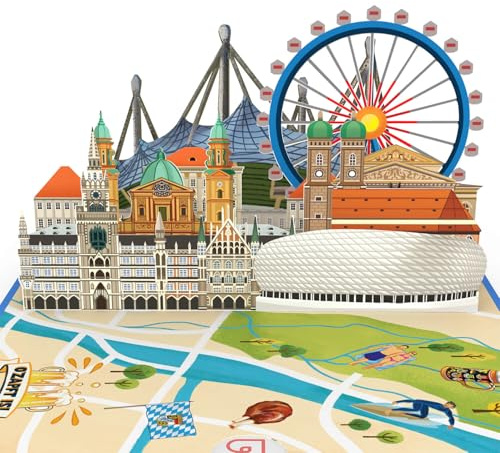papercrush® Pop up-kort München – speciell kupong eller resekupong för Bayern-resor, 3D-presentkort eller hotellkupong till födelsedag, presentidé för en stadstur i Tyskland