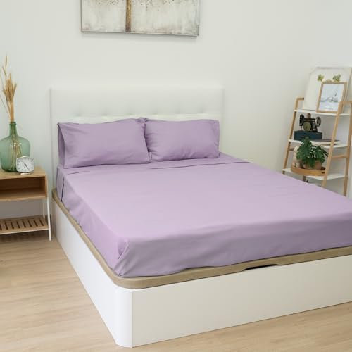 BESCH Juego de Sábanas de 4 Piezas -Ropa de Cama Poliéster para Cama de 150 - Sábana Encimera 230x270cm, Bajera Ajustable 150x200+27cm y 2 Funda Almohada 50x75cm (Lila)