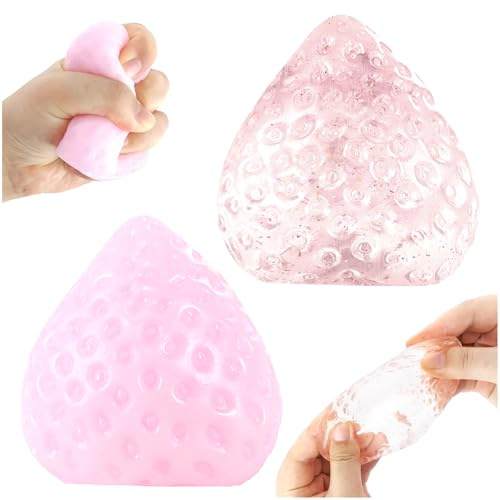 Squishy Anti-Stress-Spielzeug Squeeze Spielzeug Erdbeer Stressabbauspielzeug Süße Erdbeer Squishy Stressbälle Weiche Erdbeer Quetschspielzeuge Stressabbau Fidget Toys für Kinder und Erwachsene (rosa)