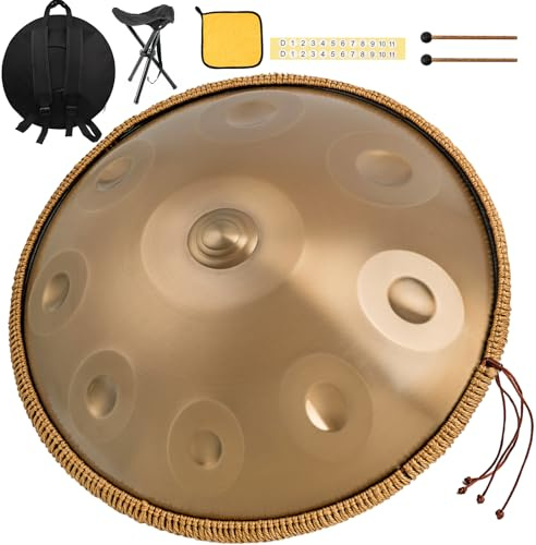 Handpan Instrument 440 Hz 9 Töne 22 Zoll Handpan Drum Music D-Moll erzeugt angenehme Resonanz Harmonic Percussion für Anfänger Sound Healing, Meditation, Yoga