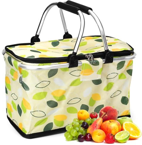 Xingwenhao 30L Faltbar Einkaufskorb Groß, Tragekorb Faltbar Einkaufstasche, Familie Einkaufskorb Klappbar Picknickkorb, Klappkorb Faltbar Kühlkorb, Tragekorb mit Henkel für Reisen Picknick Einkaufen