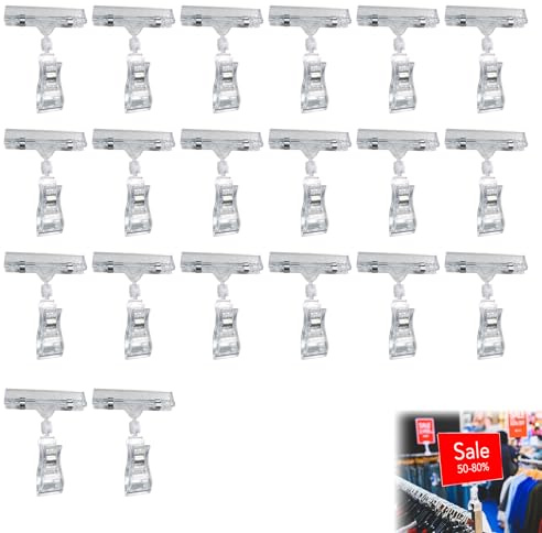 Durchsichtiger, drehbarer Kunststoff-POP-Clip-on-Merchandise-Zeichen-Anzeigen-Clip, 20 Stück, Preisschildhalter Schildhalter Drehbare Warenzeichen Clip Preisschild Klammer Transparent Kartenhalter